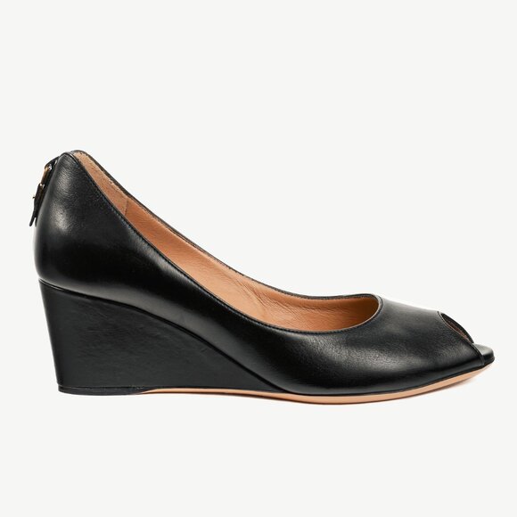 Salvatore Ferragamo Pearlette Black Peep-Toe Wedge Heels - Picture 1 of 10